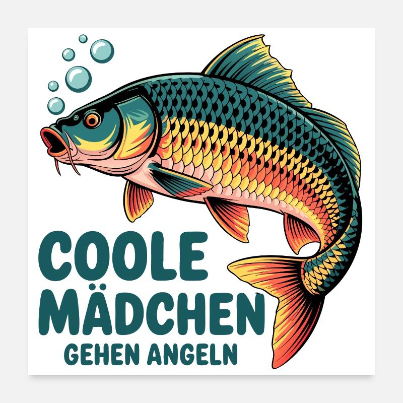 Coole Mädchen Angeln Karpfen Poster 60x60 cm