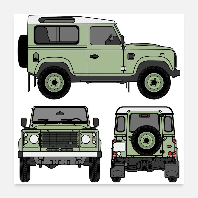 Defender 90 - Côtés - Poster 60 x 60 cm - blanc