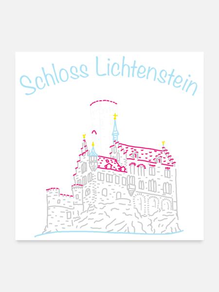 Schloss Lichtenstein, Märchenschloss, Deutschland - Poster 60x60 cm - Weiß - Vorne