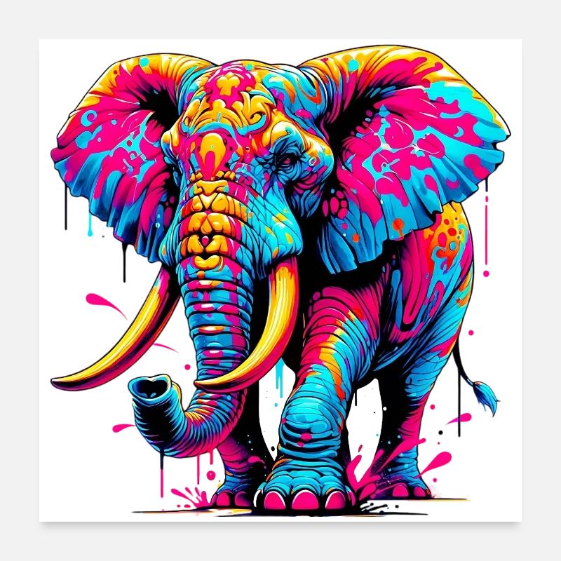 Elefant - Poster 60x60 cm - Weiß