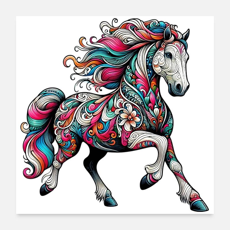 Cheval - Poster 60 x 60 cm - blanc