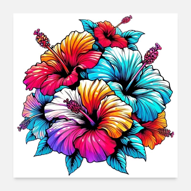 Hibiscus Flowers Poster 24" x 24" (60x60 cm)