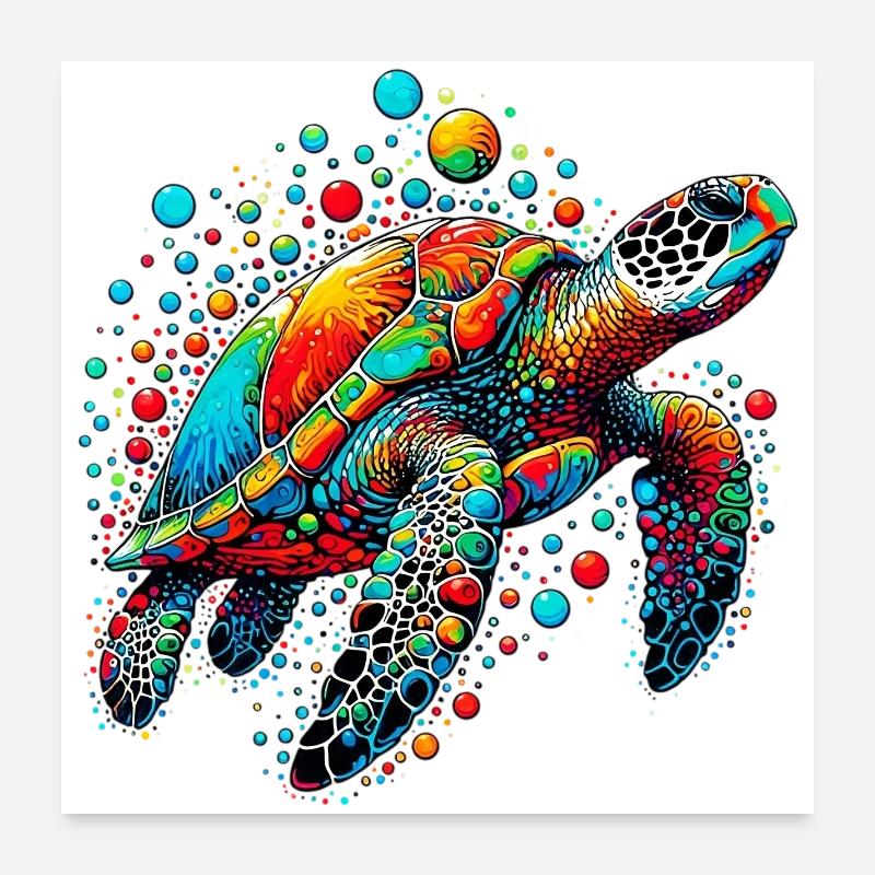 Schildkröte - Poster 60x60 cm - Weiß
