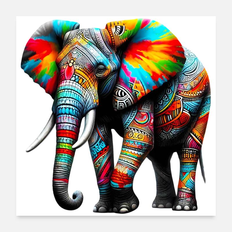 Éléphant - Poster 60 x 60 cm - blanc