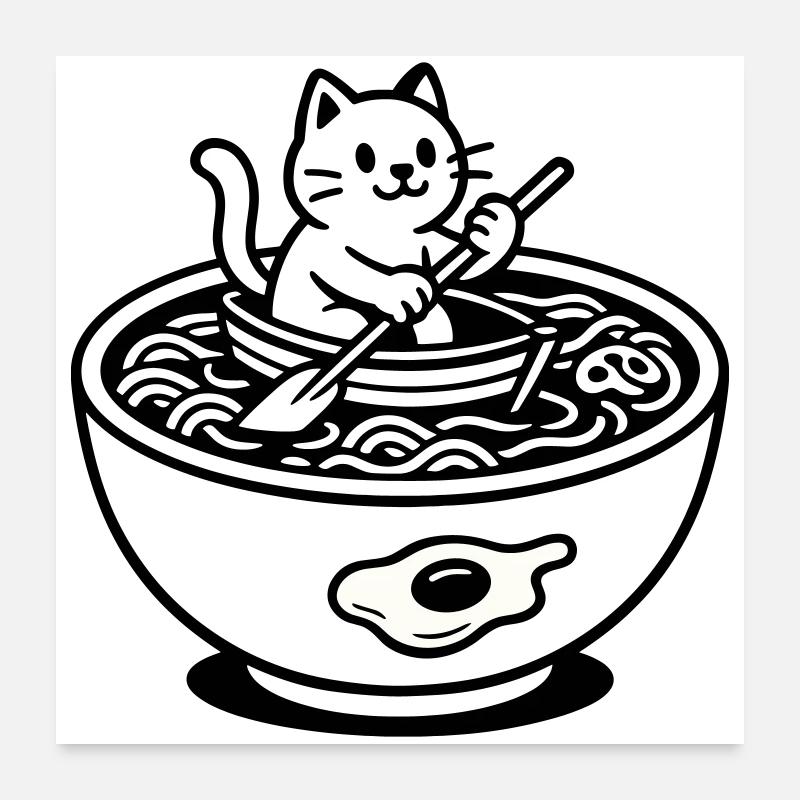 Mignon Noudle Soup Chat - Poster 60 x 60 cm - blanc