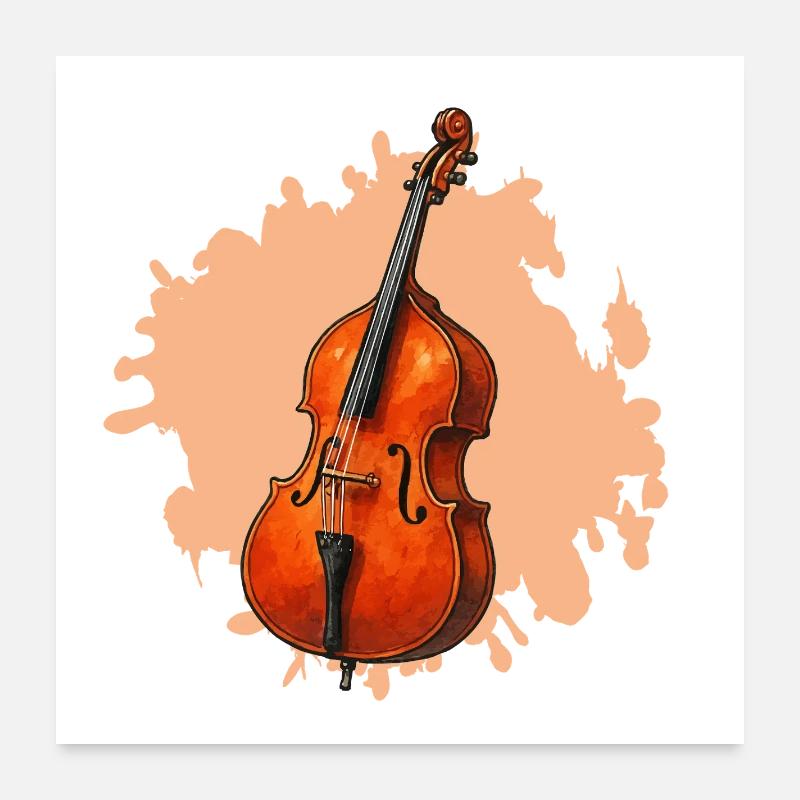 Orange Violoncelle Aquarelle Poster 60 x 60 cm