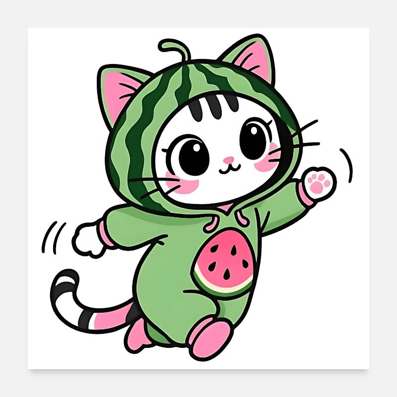 Chat Mignon en Hoodie Pastèque Poster 60 x 60 cm