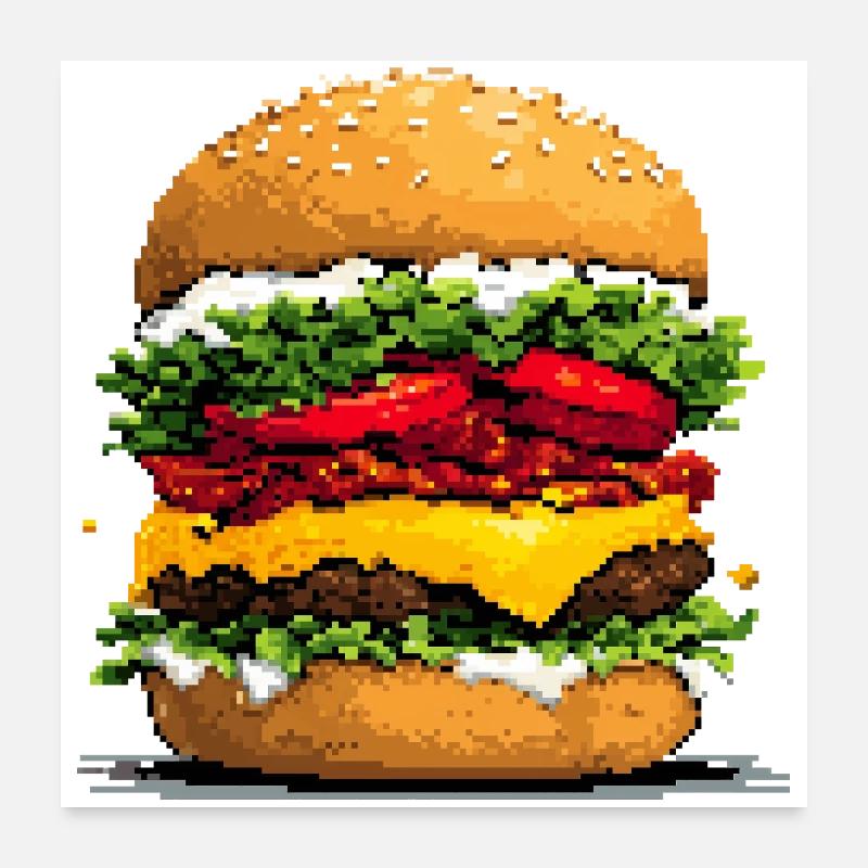 Pixel hamburger Pixel Art rétro Poster 60 x 60 cm