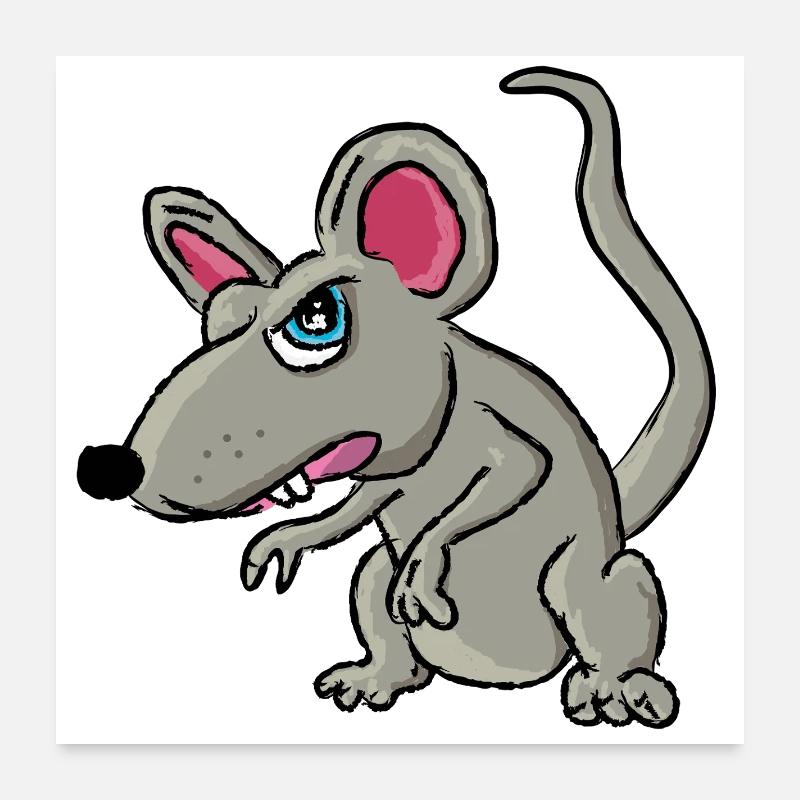 Dessin animé Gris Rat Enjoué Poster 60 x 60 cm