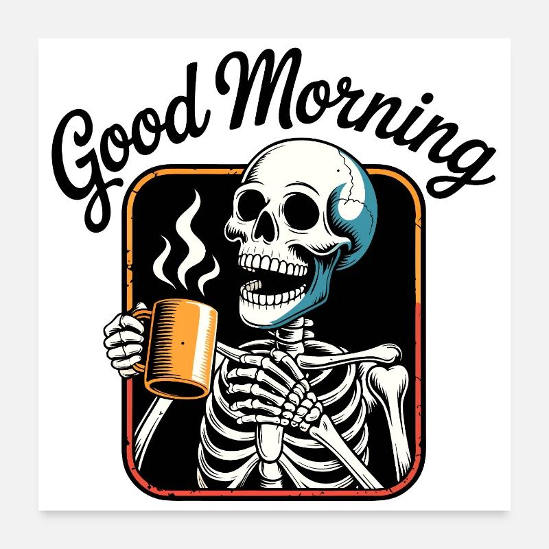 Coffee Skeleton with Steaming Cup Poster 24" x 24" (60x60 cm)