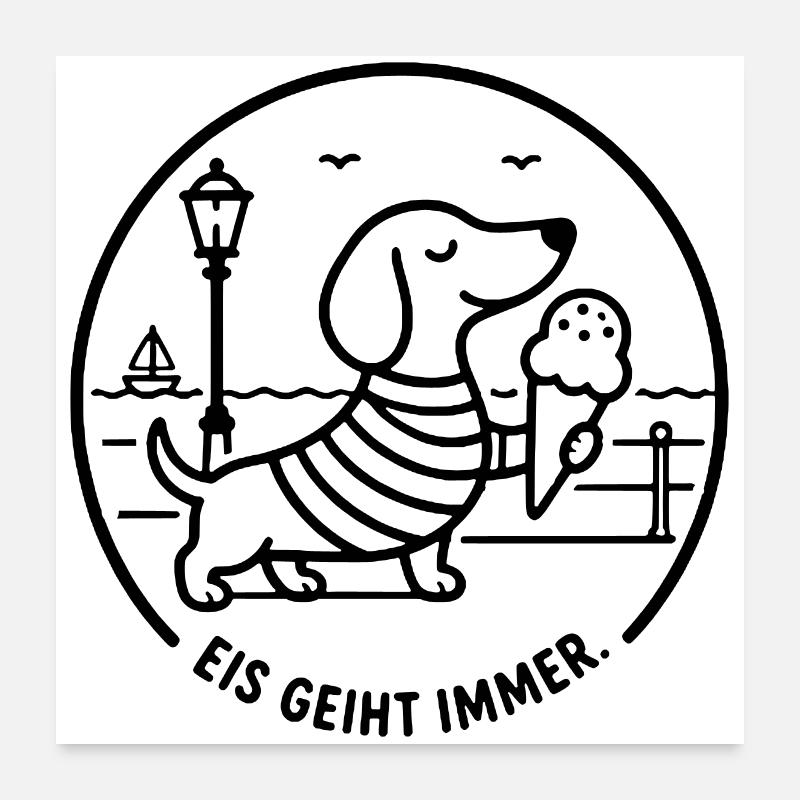 Strandpromenade Eis geiht immer Dackel süß Kinder  Poster 60x60 cm
