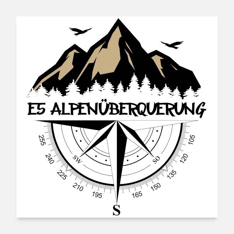 E5 Alpenüberquerung - Poster 60x60 cm - Weiß