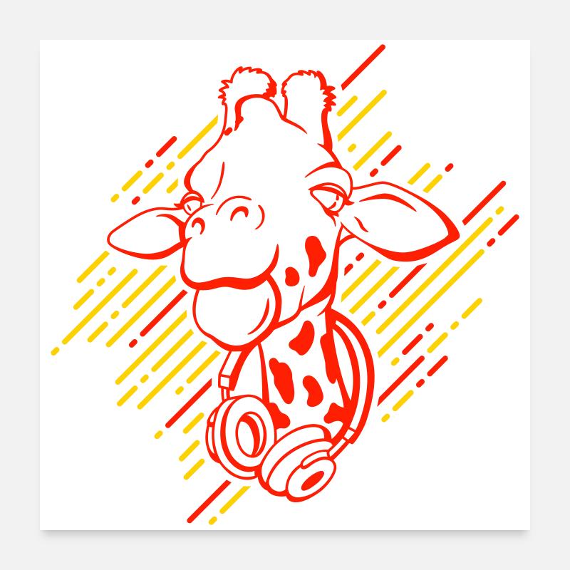 Coole Giraffe mit Kopfhörern Poster 60x60 cm