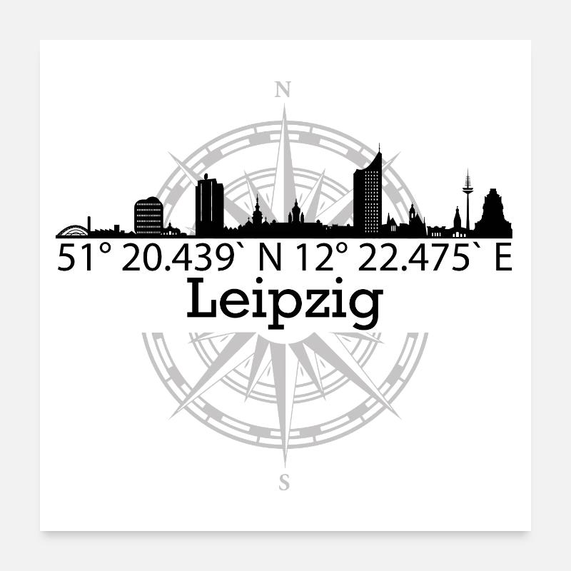 Skyline Leipzig - Poster 60x60 cm - Weiß