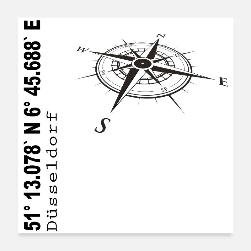 Koordinaten Düsseldorf - Poster 60x60 cm - Weiß