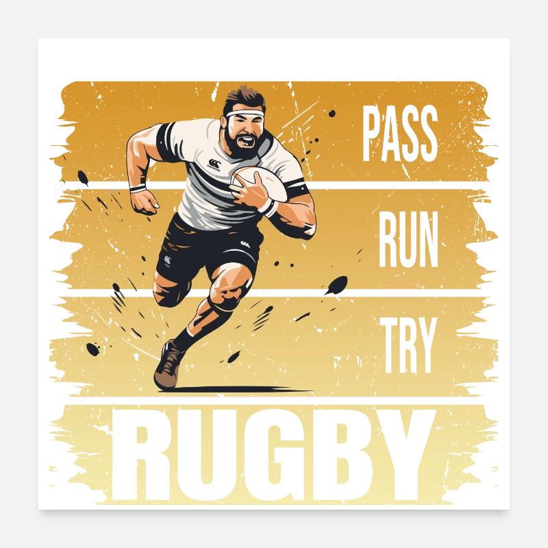 Pass - Run - Try - Rugby Poster 60x60 cm