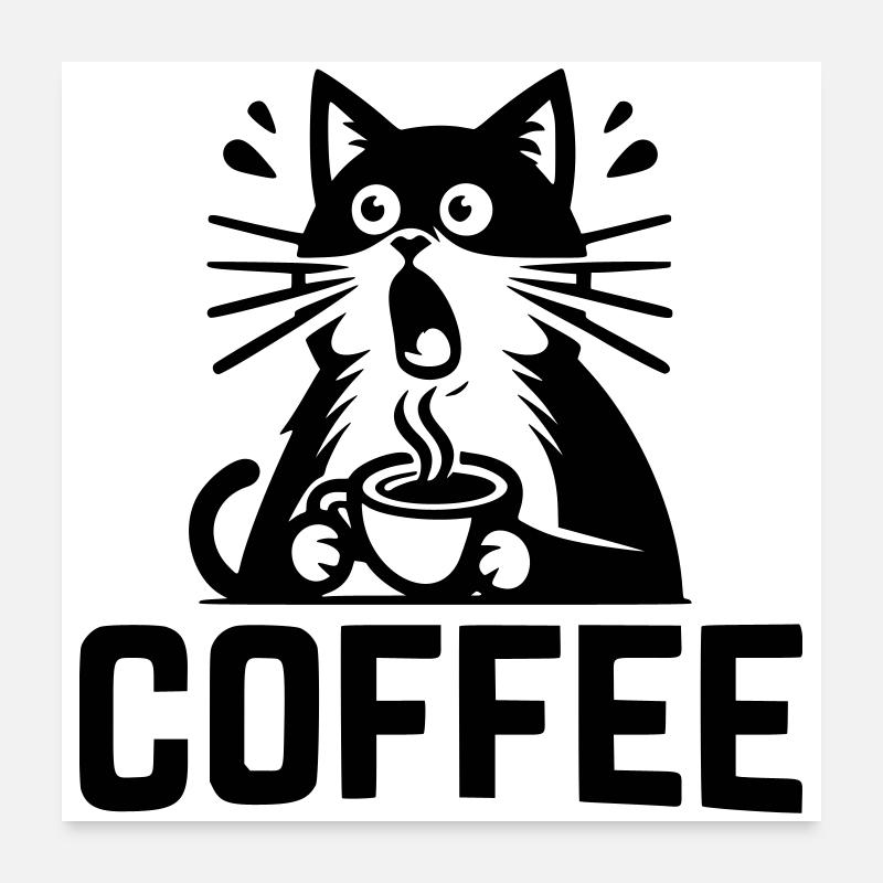 Katzen-Kaffee - Poster 60x60 cm - Weiß