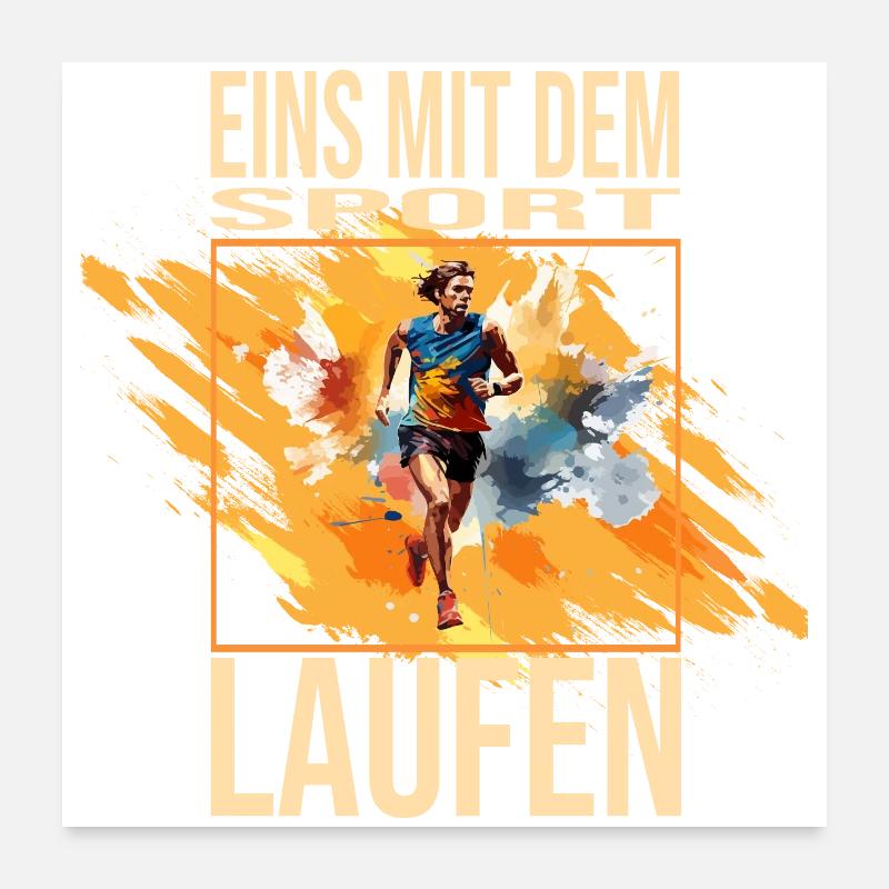 Eins mit dem Sport - Laufen - Poster 60x60 cm - Weiß