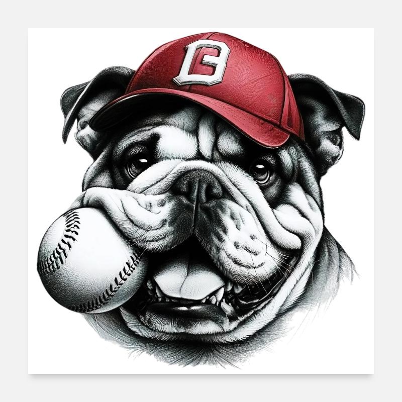 Bouledogue anglais Baseball Chien Poster 60 x 60 cm
