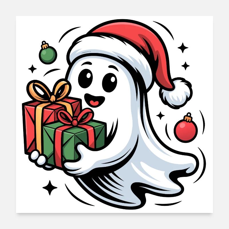 Weihnachtsgeist mit Geschenken Cartoon Poster 60x60 cm