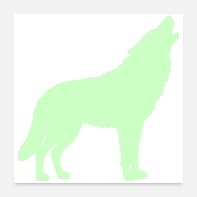 Silhouette de loup vert néon Poster 60 x 60 cm