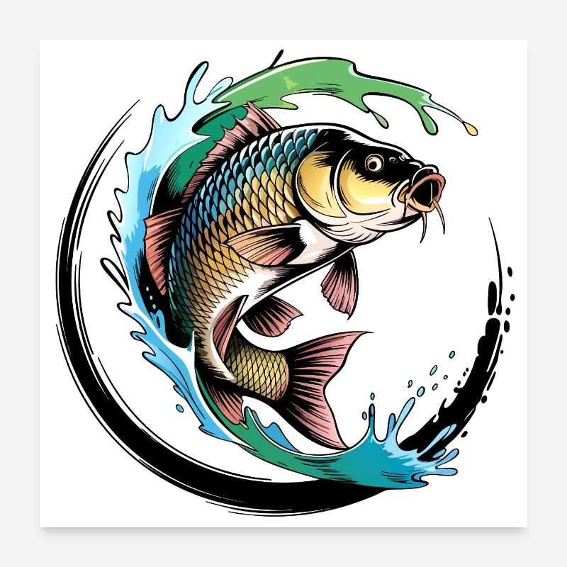 Karpfen Angeln Poster 60x60 cm