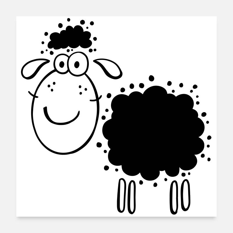 Wolliges Schaf - Schafe - Schäfchen - Comic Poster 60x60 cm