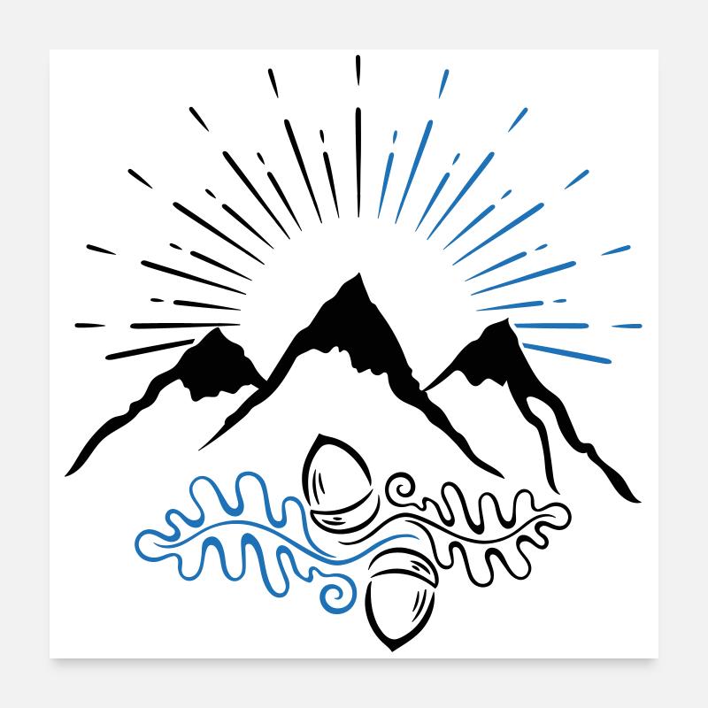 Berge Wandern Bergsteiger Eichenblätter - Poster 60x60 cm - Weiß