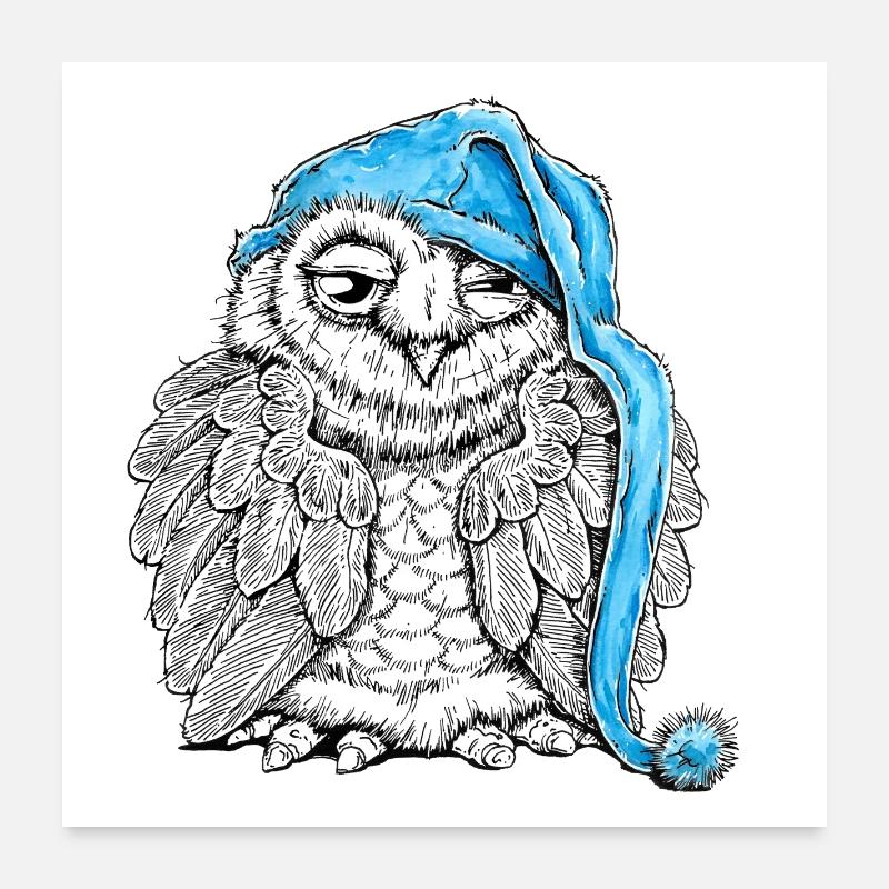 Owl with sleepyhead Poster 24" x 24" (60x60 cm)