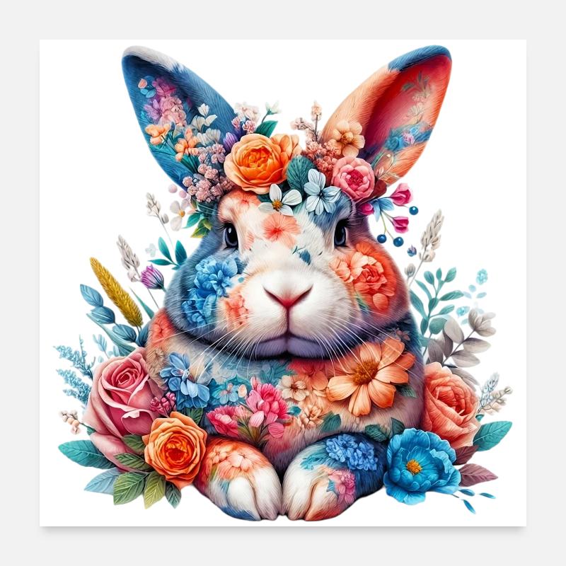 Lapin décoré de fleurs Poster 60 x 60 cm