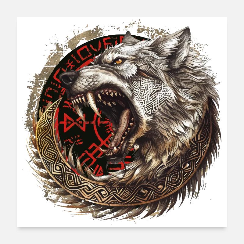 Viking Wolf Wolves Odin's Geri & Freki Valhalla Poster 24" x 24" (60x60 cm)