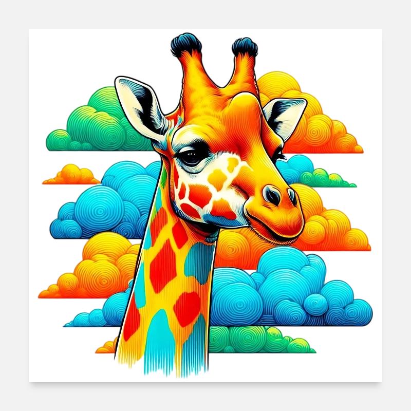 Girafe avec la tête dans les nuages Poster 60 x 60 cm