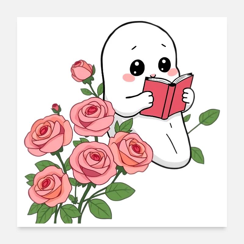 Gespenst liest ein Buch Poster 60x60 cm