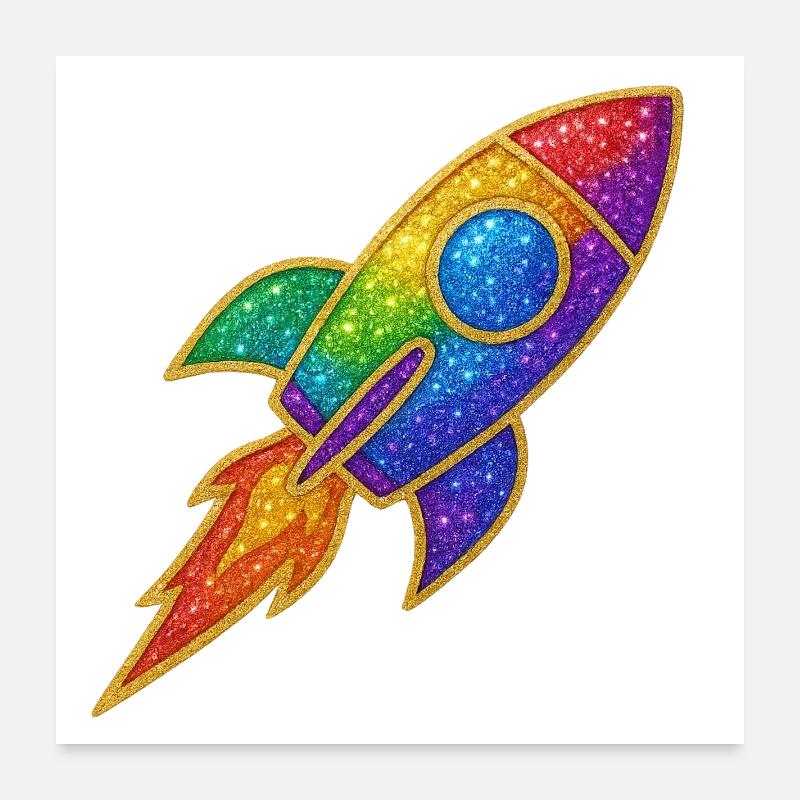 Regenbogen Rakete Glitzer Design Poster 60x60 cm