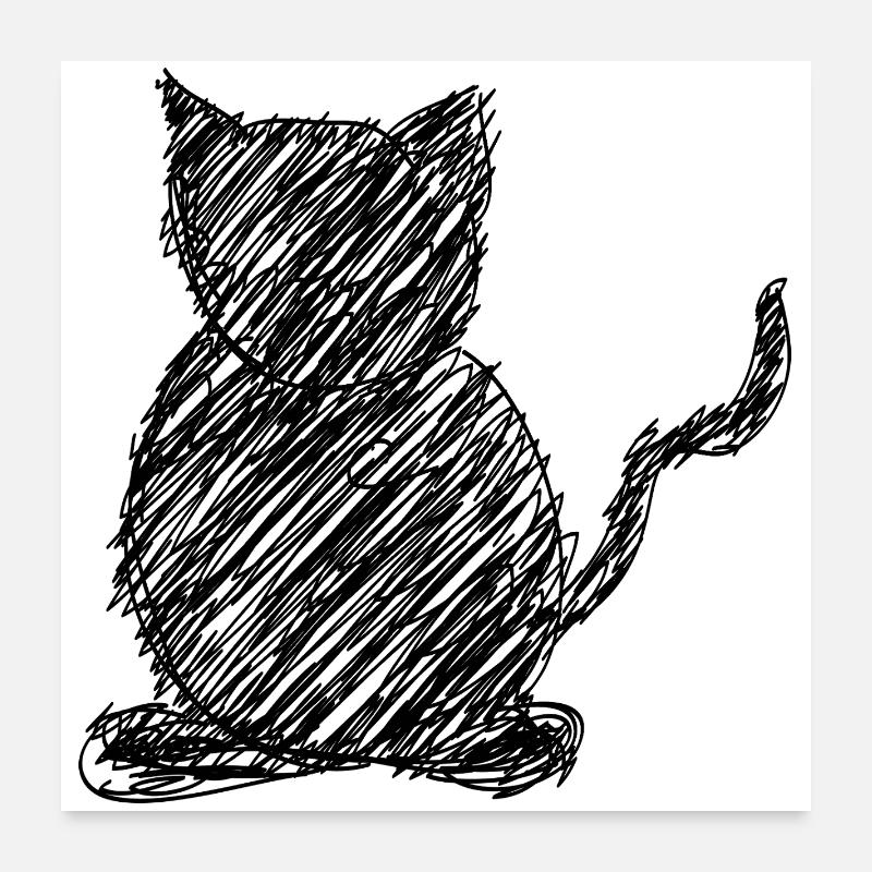 Cat Scribble Drawing Animal Gift Poster 24" x 24" (60x60 cm)