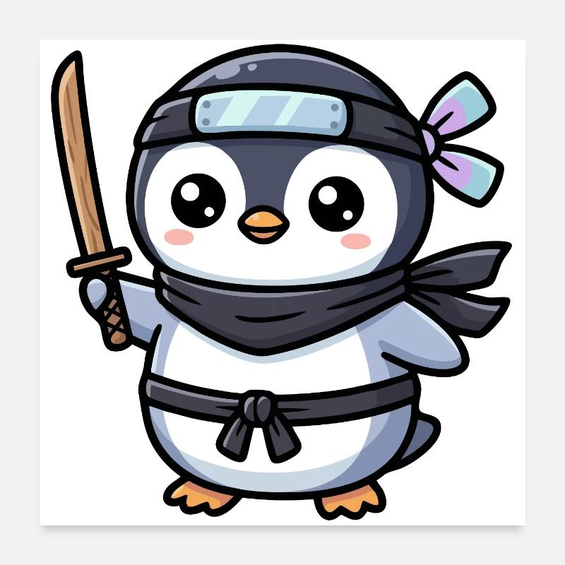 Pingouin Ninja avec Épée Poster 60 x 60 cm