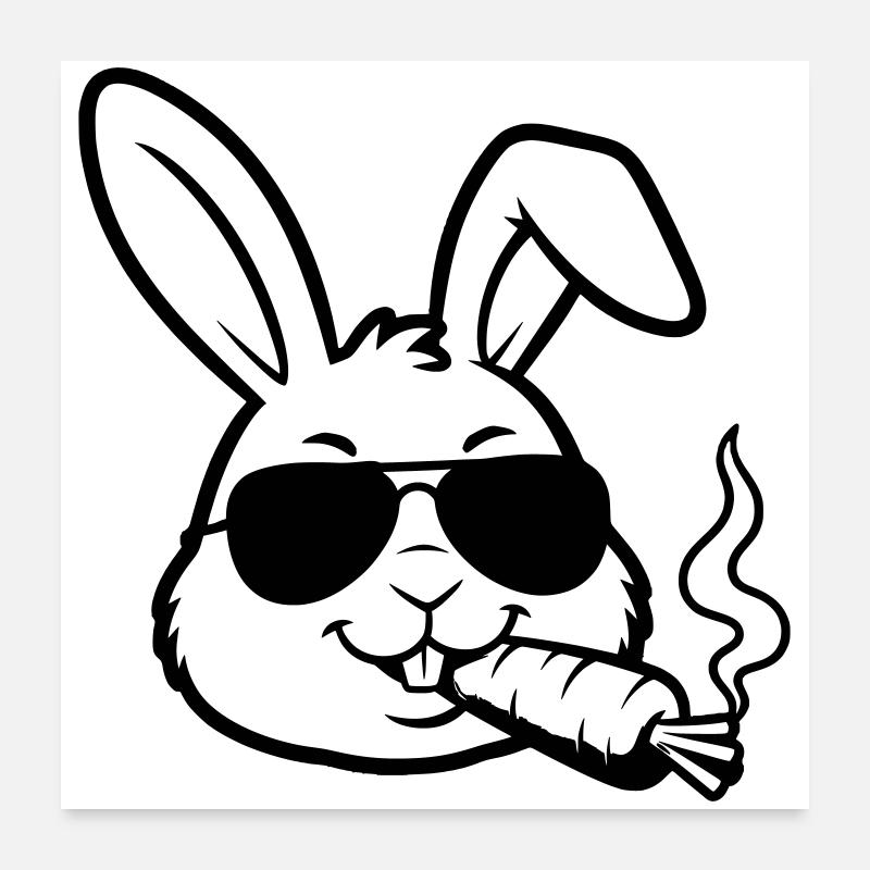 Cooler Hase Brille Karotte Outline Poster 60x60 cm