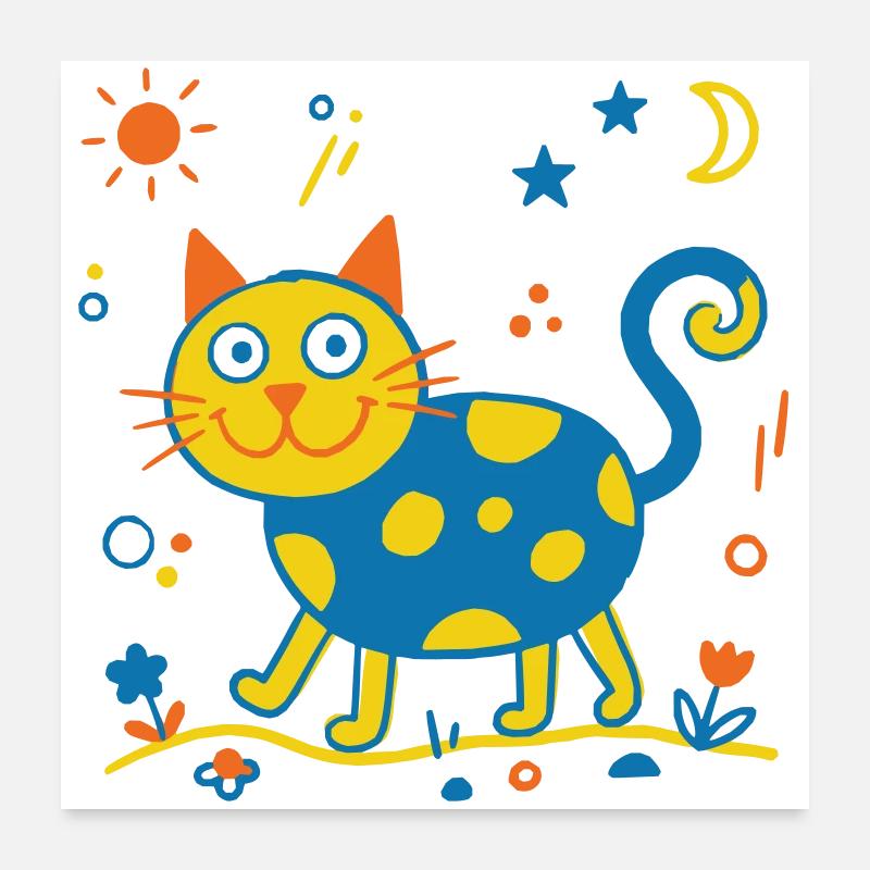 Chat coloré Poster 60 x 60 cm