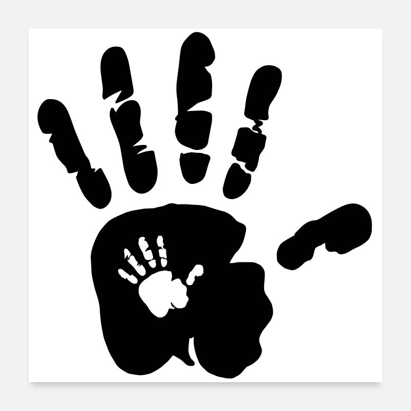 Main dans la main - Händer - Mama - Baby - Papa - Enfant - Poster 60 x 60 cm - blanc
