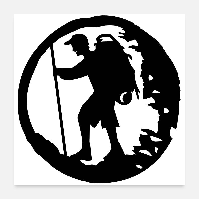 A hiker with backpack and trekking pole Poster 24" x 24" (60x60 cm)