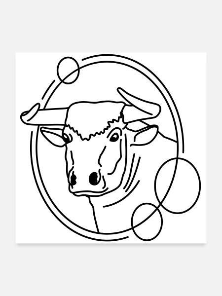 Taureau en forme géométrique - Conception d’art au trait - Poster 60 x 60 cm - blanc - Devant