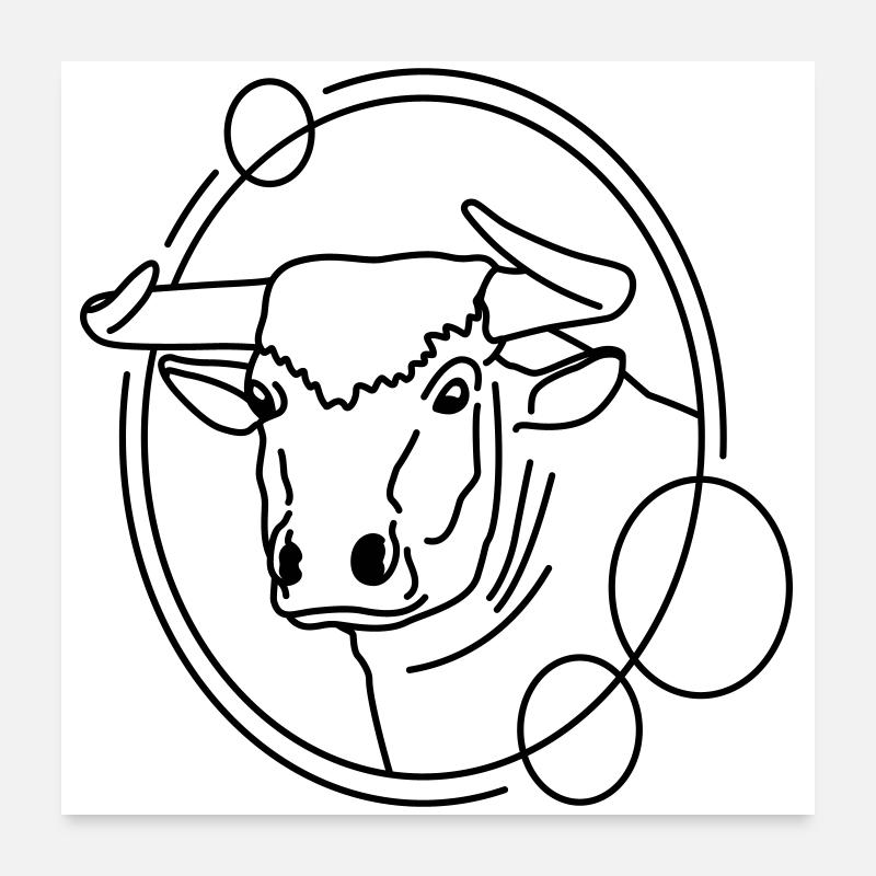 Bull in Geometric Shape - Line Art Design Poster 24" x 24" (60x60 cm)