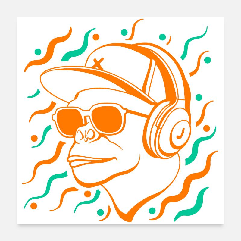 Coole Affe mit Kopfhörern Poster 60x60 cm