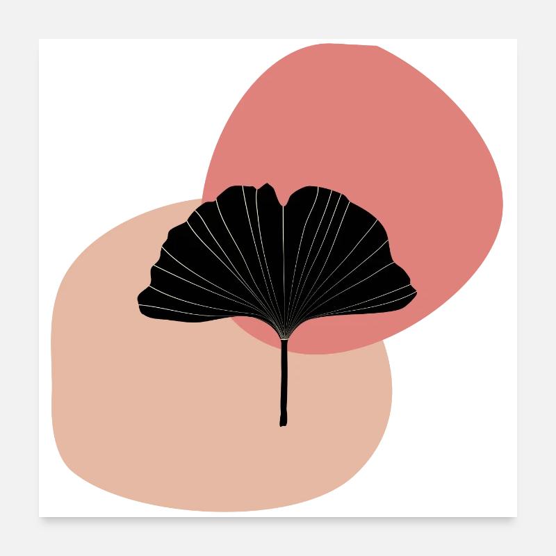 Gingko Blatt midcentury modern - Poster 60x60 cm - Weiß