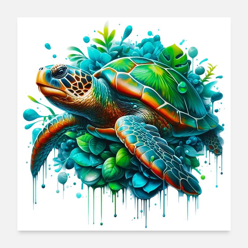 Schildkröte - Poster 60x60 cm - Weiß