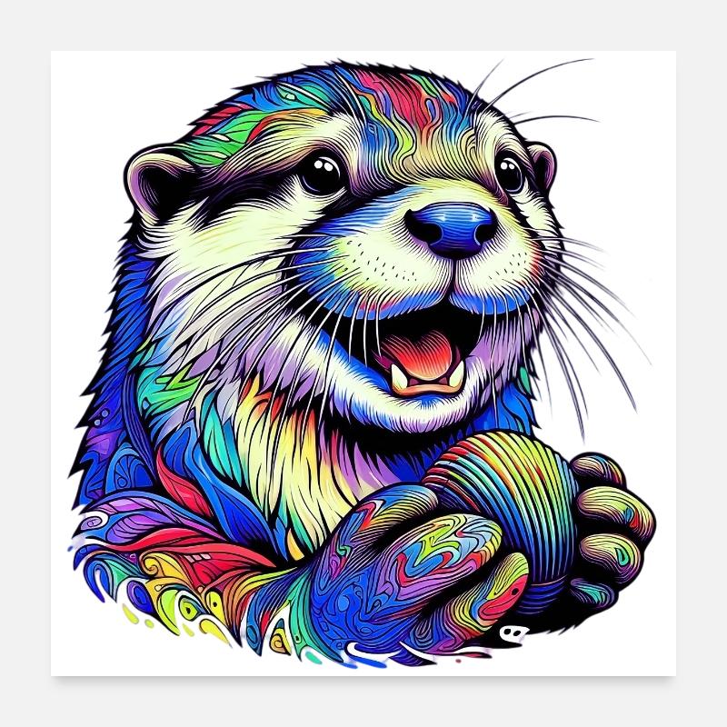 Loutre - Poster 60 x 60 cm - blanc