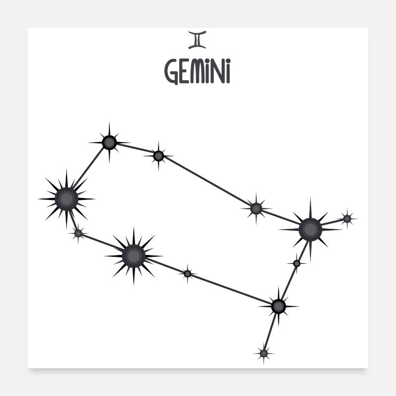 Zwillinge Sternzeichen Sternbild Schwarz & Grau Poster 60x60 cm