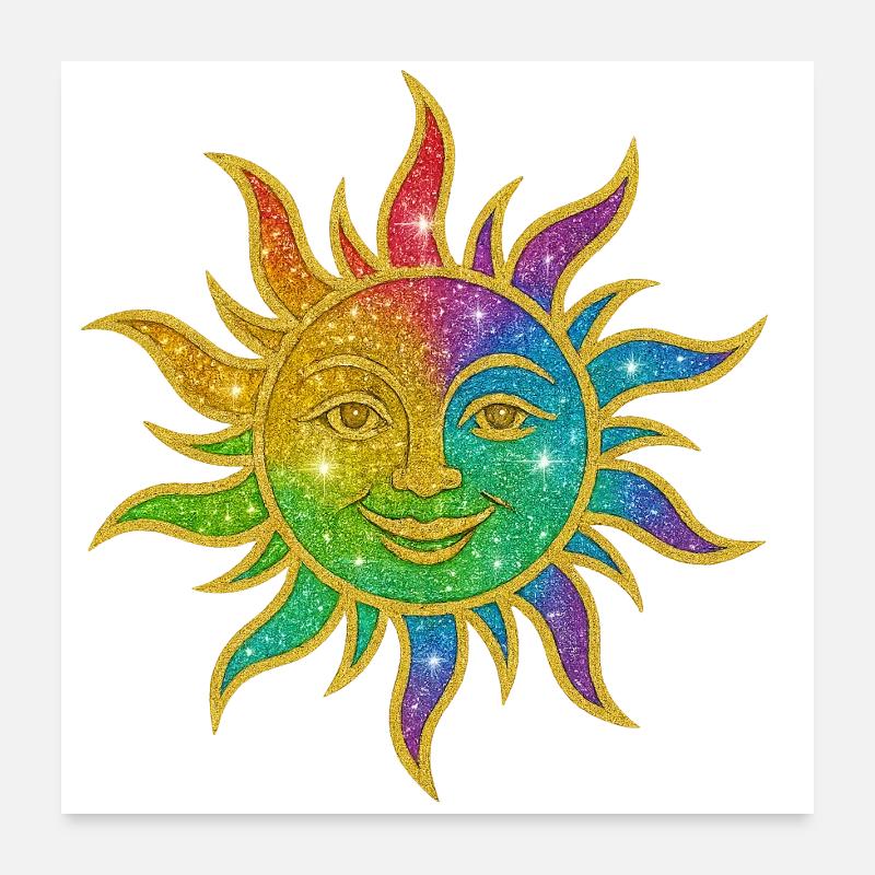 Rainbow Sun Glitter Star Poster 24" x 24" (60x60 cm)