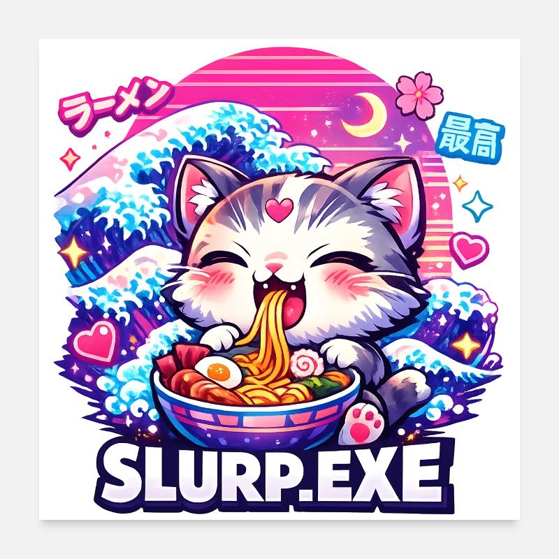Kawaii Cat Ramen Nouilles Anime Chat Poster 60 x 60 cm