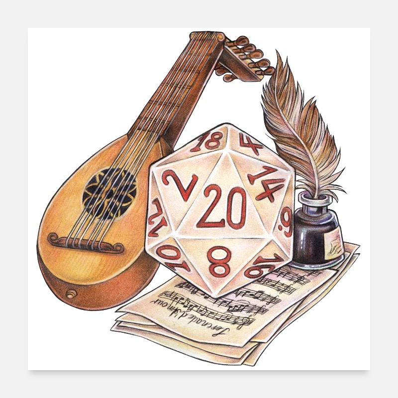 Role Playing Game Tabletop D20 Dice Gift Bard Poster 24" x 24" (60x60 cm)